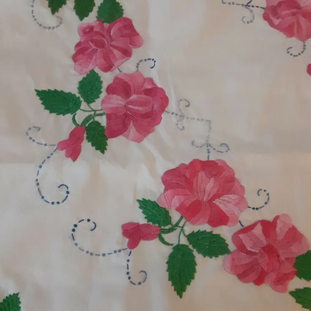 Vintage Eden Rose Hand Embroidered Pillow Sham 24x29 Enchanting